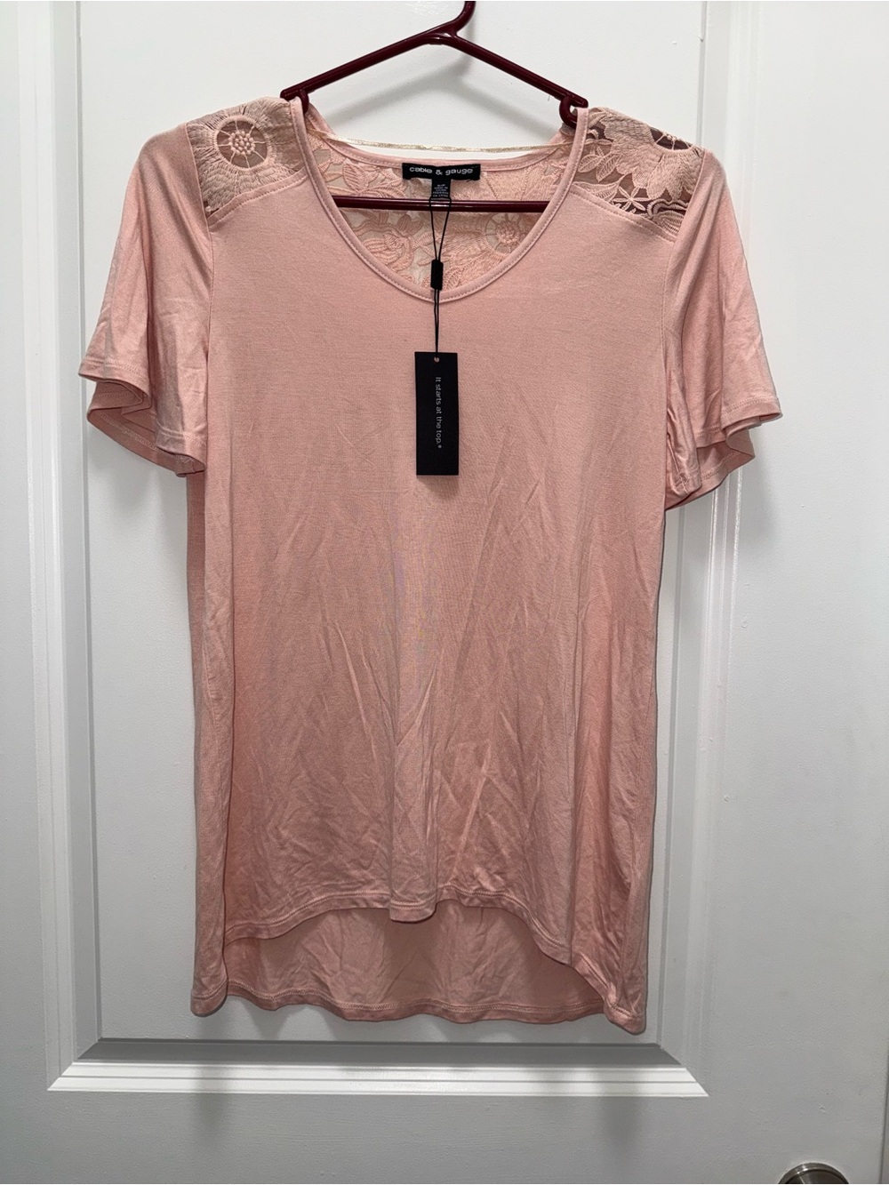 NWT Cable & Gauge Light Pink Floral Lace Short Sleeve Tee